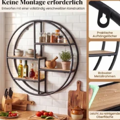 Rundes Wandregal Hängeregal mit 4 Böden 55x55x11cm kreisförmiges Bücherregal Schwarz