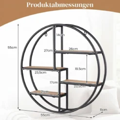 Rundes Wandregal Hängeregal mit 4 Böden 55x55x11cm kreisförmiges Bücherregal Schwarz
