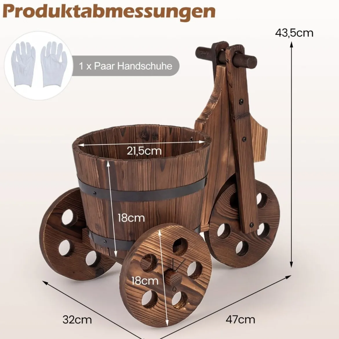 Rustikaler Holz-Dreirad-Blumenkübel Fässer-Blumentopf-Wagen mit Ablauflöch für Gemüse- Kräuteranbau Kaffee