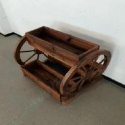 Rustikaler Holz-Wagen-Blumenkasten 2-stufiges Hochbeet mit 3 Pflanzkästen mit Drainagelöchern Karbonisiert
