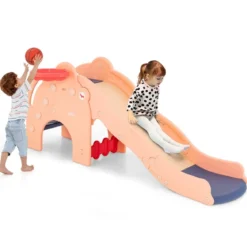 Rutsche Outdoor 4 in 1 Kinder Rutsche & Tunnel & Basketballkorb & Leiter 187,5 x 47 x 77,5 cm Rosa