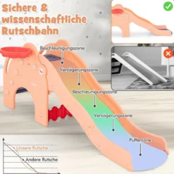 Rutsche Outdoor 4 in 1 Kinder Rutsche & Tunnel & Basketballkorb & Leiter 187,5 x 47 x 77,5 cm Rosa