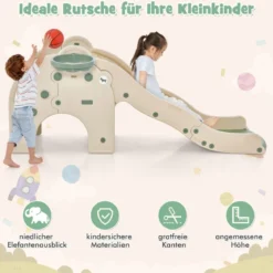 Rutsche Outdoor 4 in 1 Kinder Rutsche & Tunnel & Basketballkorb & Leiter 187,5 x 47 x 77,5 cm Grün