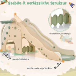Rutsche Outdoor 4 in 1 Kinder Rutsche & Tunnel & Basketballkorb & Leiter 187,5 x 47 x 77,5 cm Grün