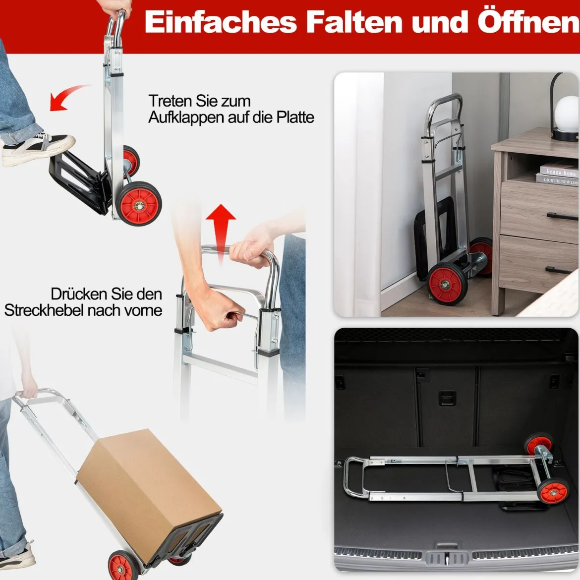Sackkarre Transportkarre mit Teleskopgriff & Klappbarer Ladefläche