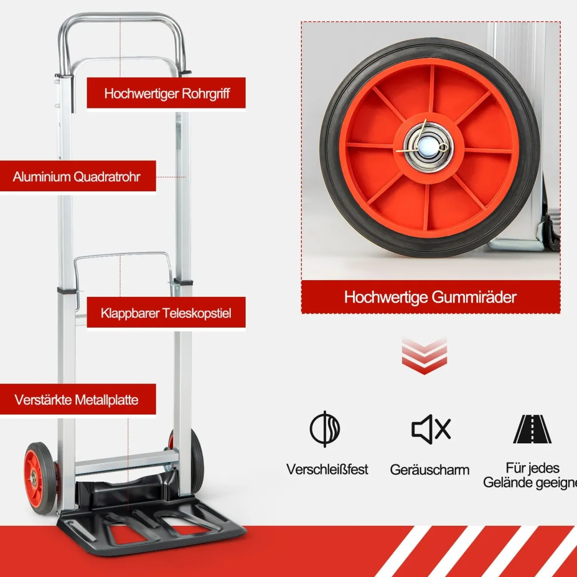 Sackkarre Transportkarre mit Teleskopgriff & Klappbarer Ladefläche