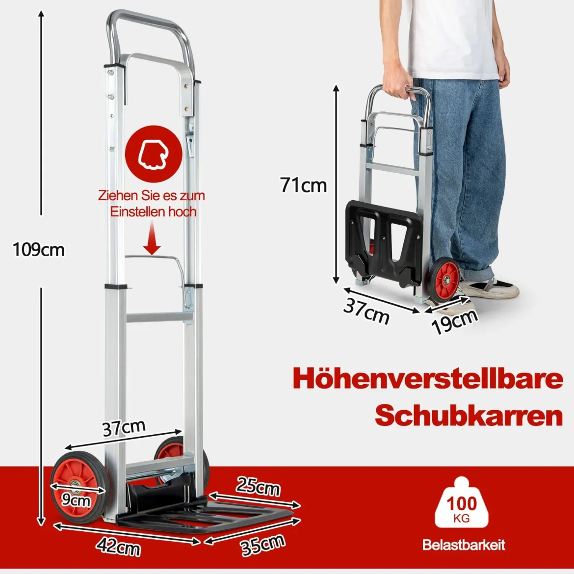 Sackkarre Transportkarre mit Teleskopgriff & Klappbarer Ladefläche