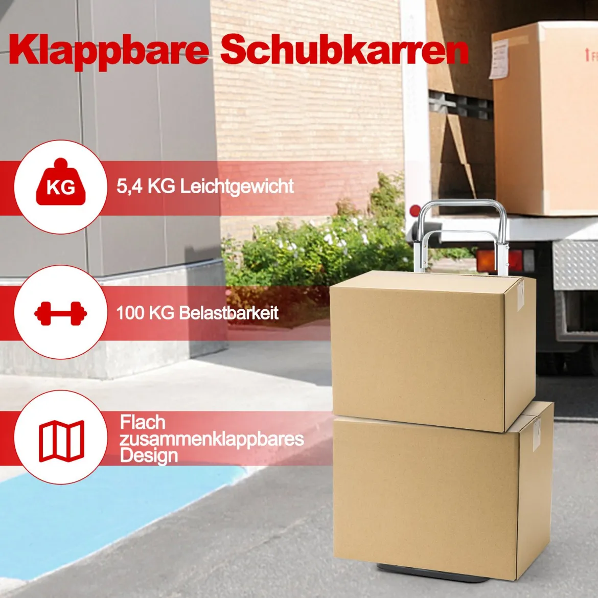Sackkarre Transportkarre mit Teleskopgriff & Klappbarer Ladefläche