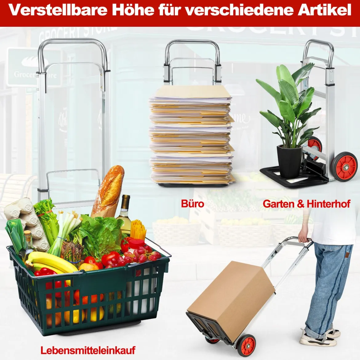 Sackkarre Transportkarre mit Teleskopgriff & Klappbarer Ladefläche