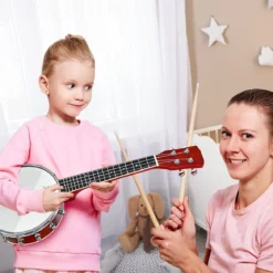 4 Saiten Banjo 24 Zoll mit Reinigungstuch Stimmgerät Gurt Saiten Tasche Reise Banjolele Set für Kinder & Anfänger