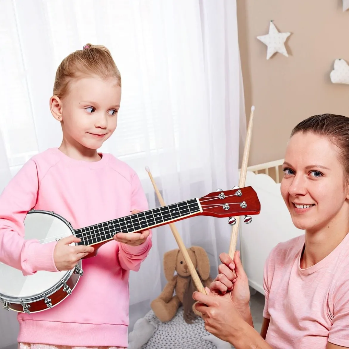 4 Saiten Banjo 24 Zoll mit Reinigungstuch Stimmgerät Gurt Saiten Tasche Reise Banjolele Set für Kinder & Anfänger