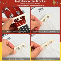 4 Saiten Banjo 24 Zoll mit Reinigungstuch Stimmgerät Gurt Saiten Tasche Reise Banjolele Set für Kinder & Anfänger