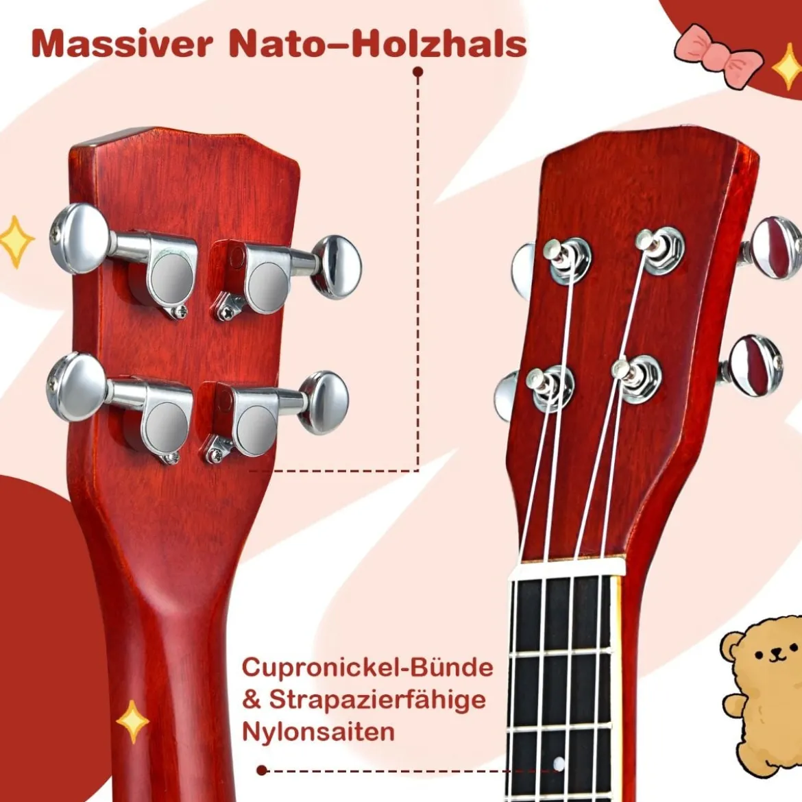 4 Saiten Banjo 24 Zoll mit Reinigungstuch Stimmgerät Gurt Saiten Tasche Reise Banjolele Set für Kinder & Anfänger