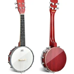 4 Saiten Banjo 24 Zoll mit Reinigungstuch Stimmgerät Gurt Saiten Tasche Reise Banjolele Set für Kinder & Anfänger
