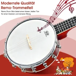 4 Saiten Banjo 24 Zoll mit Reinigungstuch Stimmgerät Gurt Saiten Tasche Reise Banjolele Set für Kinder & Anfänger