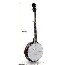 5-saitiges Banjo mit 3 Plektren Braun Holz 33,5 x 10,5 x 97 cm