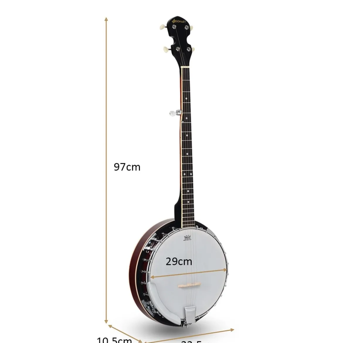 5-saitiges Banjo mit 3 Plektren Braun Holz 33,5 x 10,5 x 97 cm