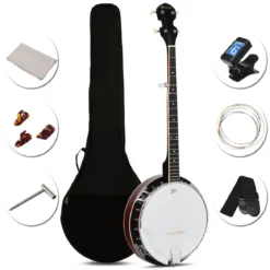 5-saitiges Banjo mit 3 Plektren Braun Holz 33,5 x 10,5 x 97 cm