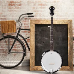 5-saitiges Banjo mit 3 Plektren Braun Holz 33,5 x 10,5 x 97 cm