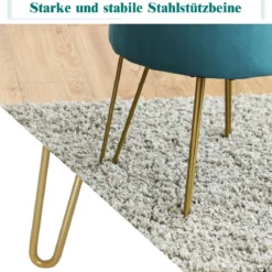 Samt Aufbewahrungs- Fußhocker moderner runder Schminkhocker 38 x 38 x 46,5 cm Dunkelgrün