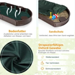 Sandbox Sandkasten mit Wasserdichter Abdeckung 183 x 105 x 21 cm Braun