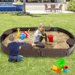 Sandbox Sandkasten mit Wasserdichter Abdeckung 183 x 105 x 21 cm Braun