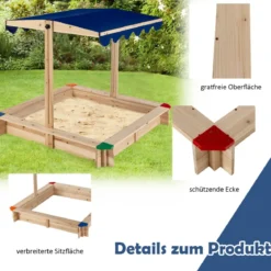 Sandkasten aus Holz mit Höhenverstellbarem Baldachin & Schützenden Ecken Spielstation