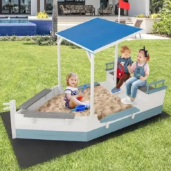 Sandkasten mit Dach Holz Piratenschiff Sandkasten mit Flaggenmast & Steuerrad & Sitzbank
