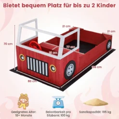 Sandkasten mit Dach Schiff Holzsandkasten mit Steuerrad 4 Ecksitzen 103 x 135 x 140 cm