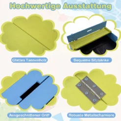 Sandkasten Sandkiste mit Sitzbank klappbarem Deckel & Sandkastenvlies Sandbox aus Tannenholz Blau