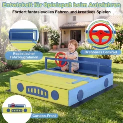 Sandkasten Sandkiste mit Sitzbank klappbarem Deckel & Sandkastenvlies Sandbox aus Tannenholz Blau