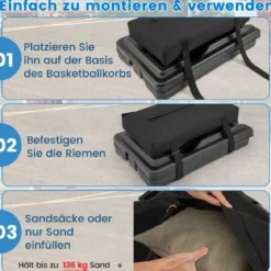 Sandsack für Basketballkorbständer bis zu 136 KG Sand aus Oxford-Gewebe Schwarz