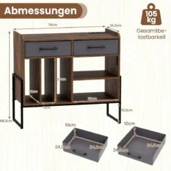 Schallplattenständer mit Steckdosen & USB & Typ-C Anschluss mit 2 Faltbaren Stoffschubladen Braun
