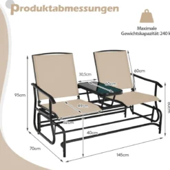 Schaukelsitz für 2 Personen Schaukelbank mit Doppelsitz & Tisch Beige