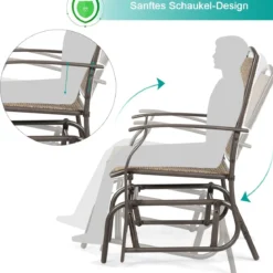 2 Schaukelstühle Gartenmöbel mit Metallrahmen 58 x 70 x 94 cm Braun