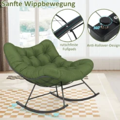 Schaukelstuhl für drinnen & draußen übergroßer Papasan-Stuhl mit gepolstertem Kissen Terrassensessel mit 205 kg Tragkraft Grün