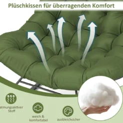 Schaukelstuhl für drinnen & draußen übergroßer Papasan-Stuhl mit gepolstertem Kissen Terrassensessel mit 205 kg Tragkraft Grün