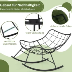 Schaukelstuhl für drinnen & draußen übergroßer Papasan-Stuhl mit gepolstertem Kissen Terrassensessel mit 205 kg Tragkraft Grün