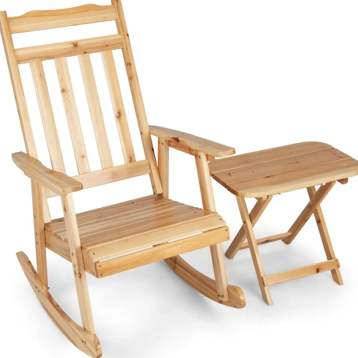 Schaukelstuhl & Klapptisch aus massivem Tannenholz Terrassenmöbel-Set Natur