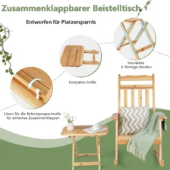 Schaukelstuhl & Klapptisch aus massivem Tannenholz Terrassenmöbel-Set Natur