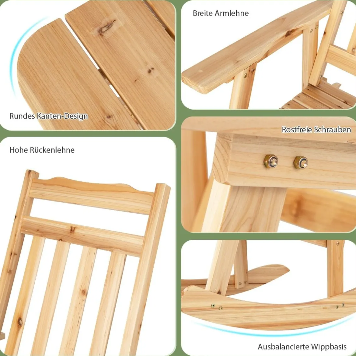 Schaukelstuhl & Klapptisch aus massivem Tannenholz Terrassenmöbel-Set Natur