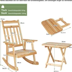 Schaukelstuhl & Klapptisch aus massivem Tannenholz Terrassenmöbel-Set Natur
