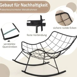 Schaukelstuhl mit Gepolstertem Kissen & 205 kg Tragkraft Schaukelsessel Terrassensessel Beige