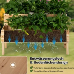 2-Schicht Gartenbett mit Spalier Holzerhöhter Pflanzenkasten mit Beinen 109 x 62 x 135 cm Natur