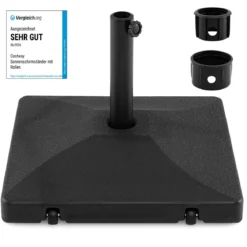 Schirmständer mit Rollen Quadratischer Schirmgewicht mit 2 Rollen Griff & 2 Adaptern für Schirmstange 39/49 mm