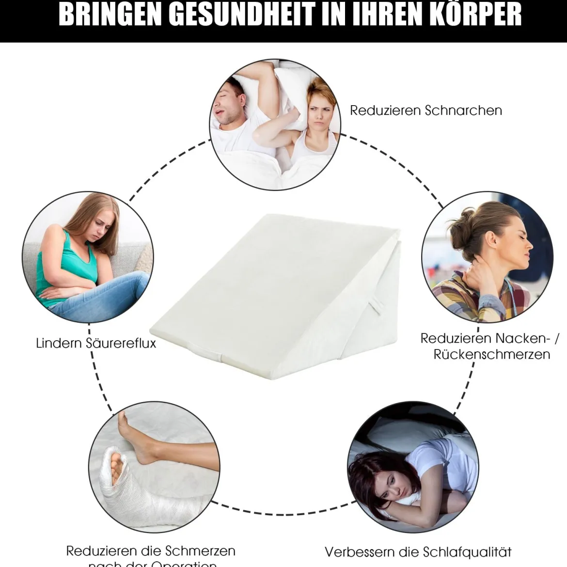 Schlafkissen aus Memory Foam Bettkeil-Kissen Schlafkissen 58 x 50,5 x 36 cm Weiß