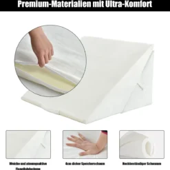 Schlafkissen aus Memory Foam Bettkeil-Kissen Schlafkissen 58 x 50,5 x 36 cm Weiß