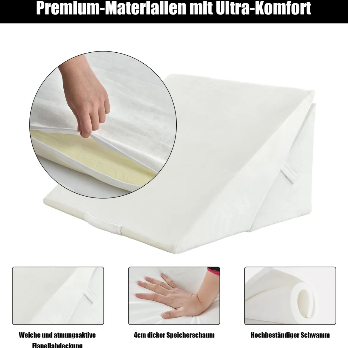 Schlafkissen aus Memory Foam Bettkeil-Kissen Schlafkissen 58 x 50,5 x 36 cm Weiß