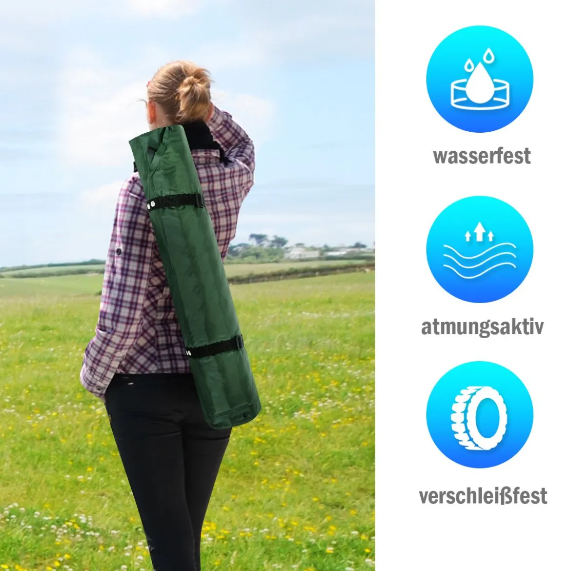 Schlafmatte selbstaufblasbar mit Kissen und Tragetasche Camping Wandern Reisen