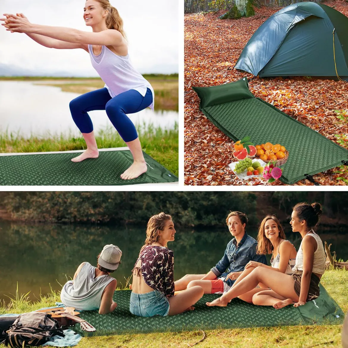 Schlafmatte selbstaufblasbar mit Kissen und Tragetasche Camping Wandern Reisen